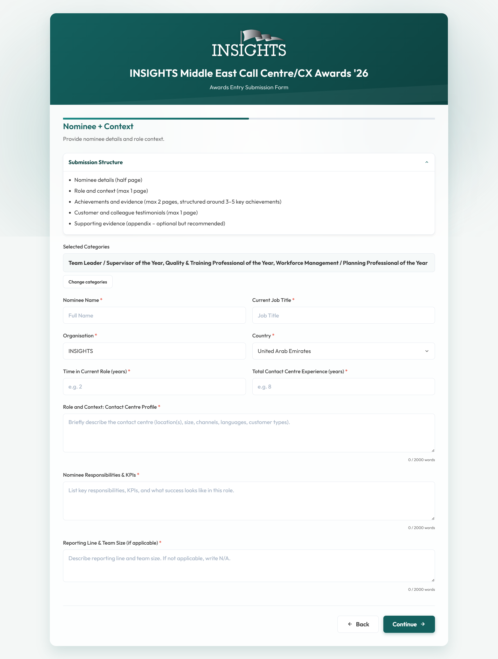 Individual Excellence nominee and context page
